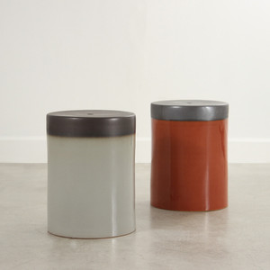 Prisma Glazed Ceramic Stool Table
13 x 13 x 18 H inches
Ceramic 
Light Grey, Burnt Orange