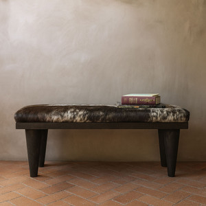 Benu Bida Cowhide Bench
15 x 40 x 18 H inches
Cowhide, Pine
Black and White Spotted, Ebony