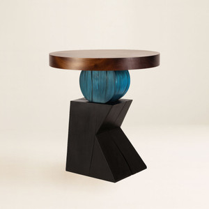 Lazlo Sculptural End Table
24 dia x 26.75 H inches
Spanish Cedar, Pine
Azure Blue, Ebony