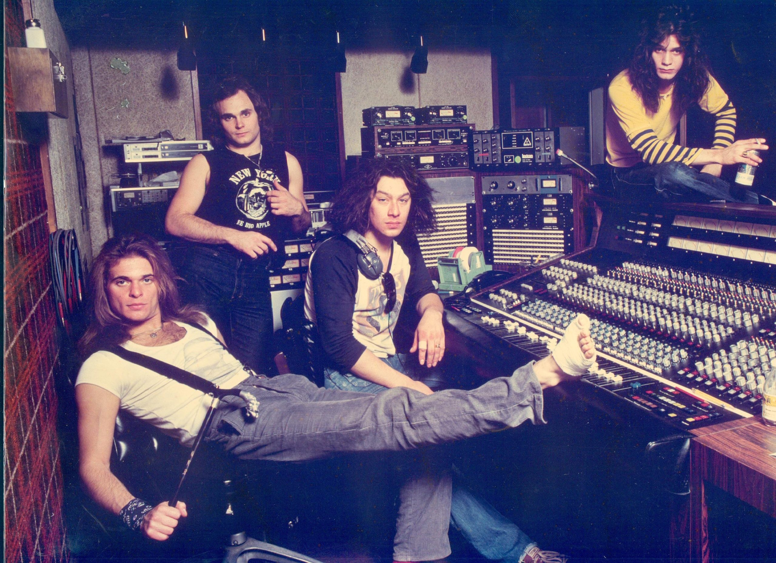 vintage image of van halen lounging out after recording a hit at sunset sound recorders