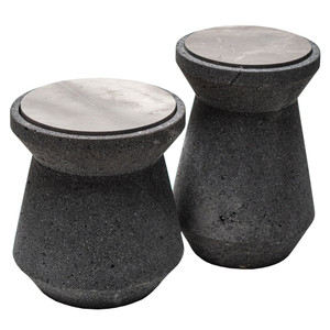 Set of Toscana Side Tables  - CN031-9L
Mexican Stone End Tables
14.25 dia x 21.75 H inches, 15.75 dia x 17.75 H inches
Volcanic Stone, Black Marble
